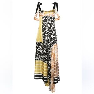 Floral Patchwork Maxi Skirt in Black, Yellow & Tan